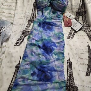Emerald Sundae Strapless Dress in Blue and Green